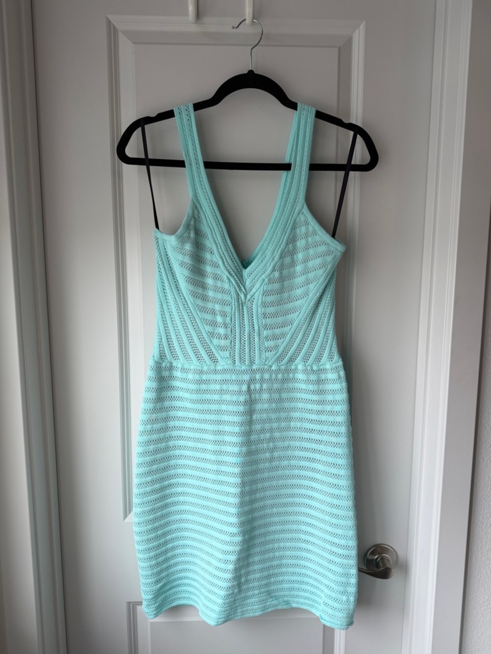 bebe Mint Crochet Knit Mini Dress